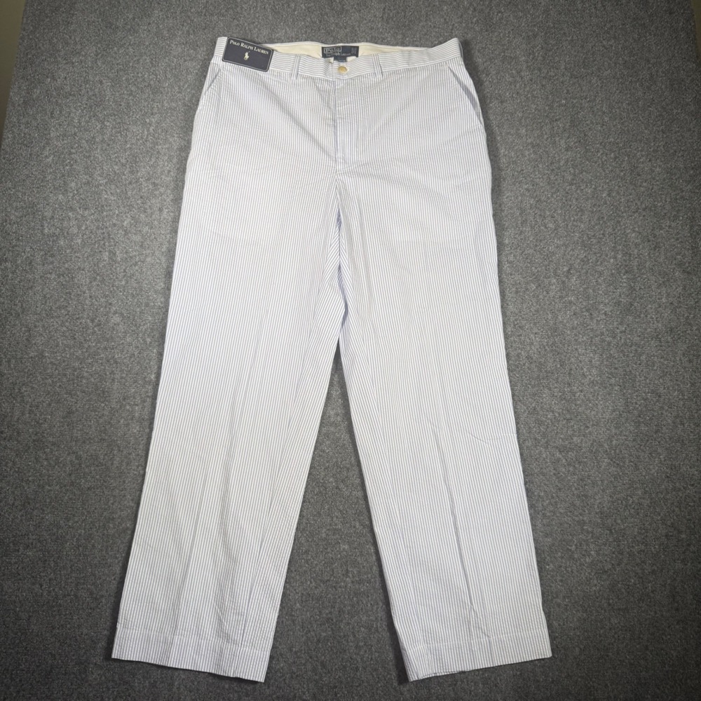 Vintage Polo Ralph Lauren Seersucker Pants Mens 36x30 Blue White Striped Cotton